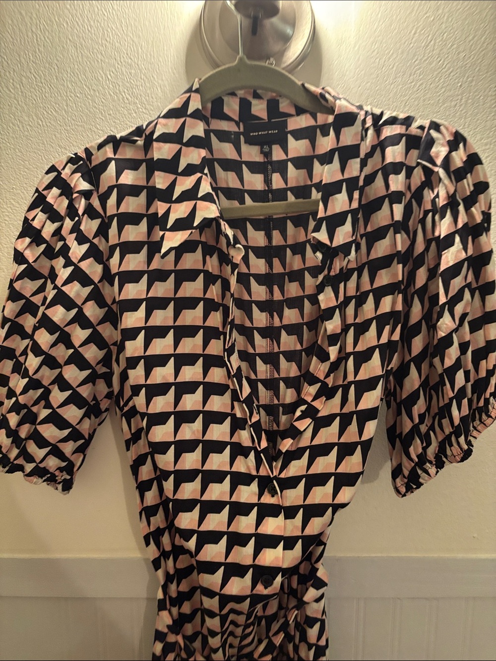 Who What Wear Pink & Black Geometric Wrap Midi Dress - Picture 3 of 8